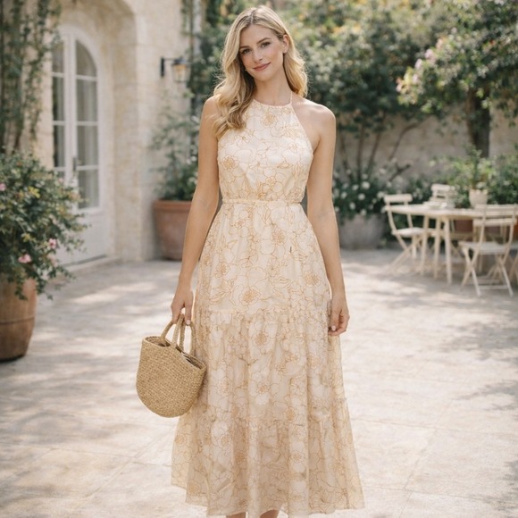 Fore Dresses & Skirts - Fore Cream Floral Embroidered Maxi Sundress S Romantic Boho Resort Wedding Guest
